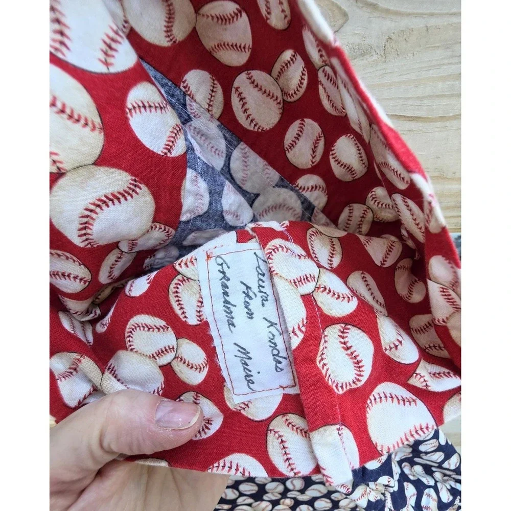 Handmade Baseball Pillowcase 28 x 19 Navy Red White Baseball Sports Theme Cotton